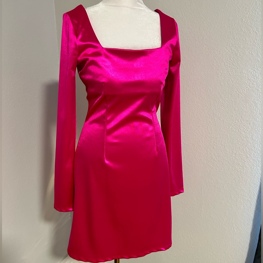 Satin Long Sleeve Mini Dress
